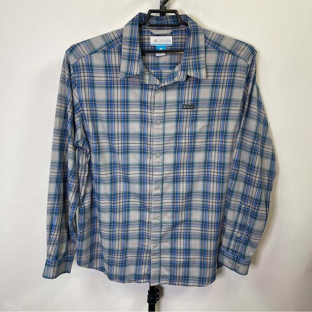 Columbia Blue White Grey Plaid Long Sleeve Shirt Size XL Men’s